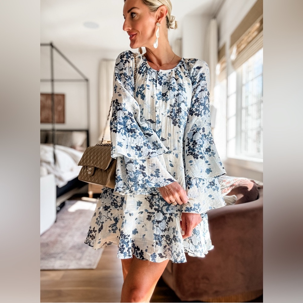 Anthropologie Maeve long sleeve v neck mini swing dress - Picture 2 of 7